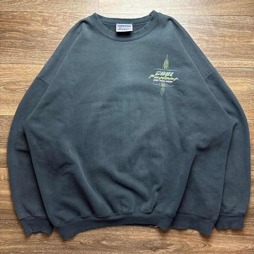 Vintage 1990s Black Sun Faded Hot Rod Shop Crewneck Sweatshirt